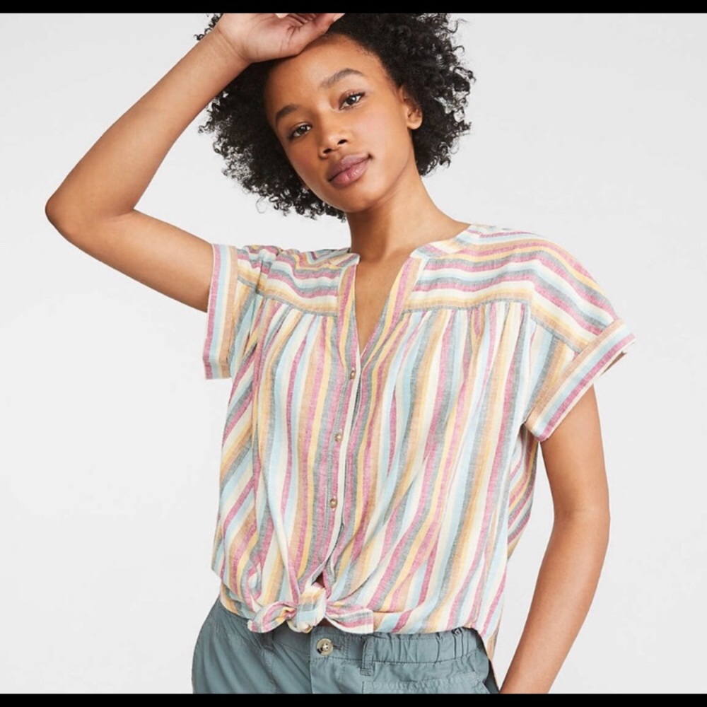 Lou & grey loft medium M rainbow tie front tee tshirt blouse oversized